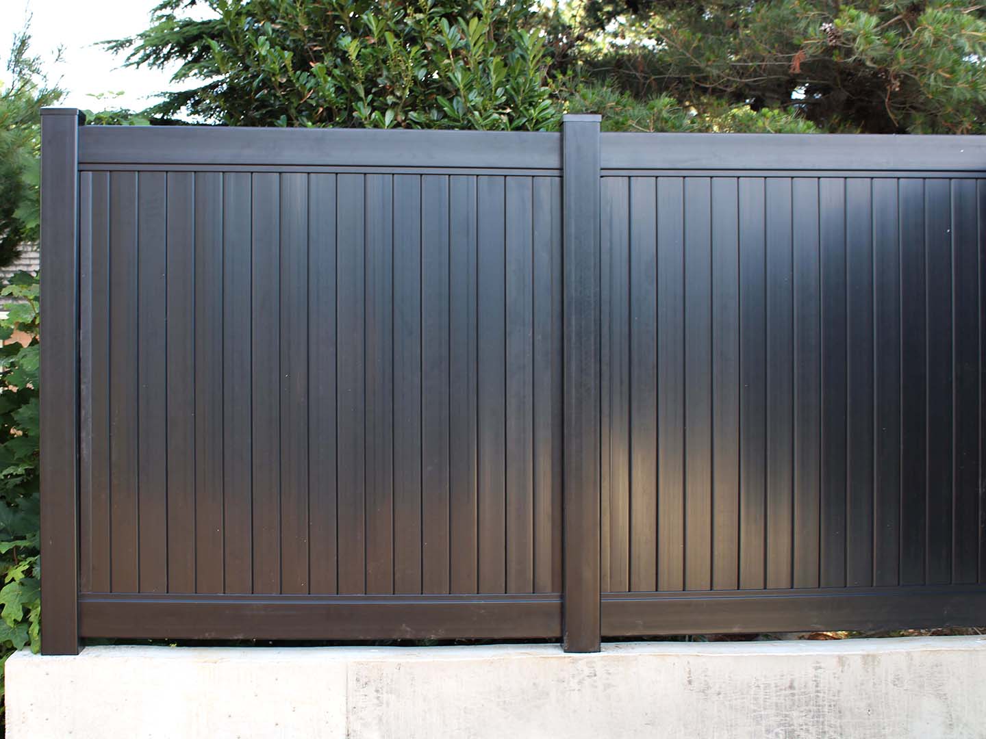 Photo of a black vinyl Whatcom County residential fence
